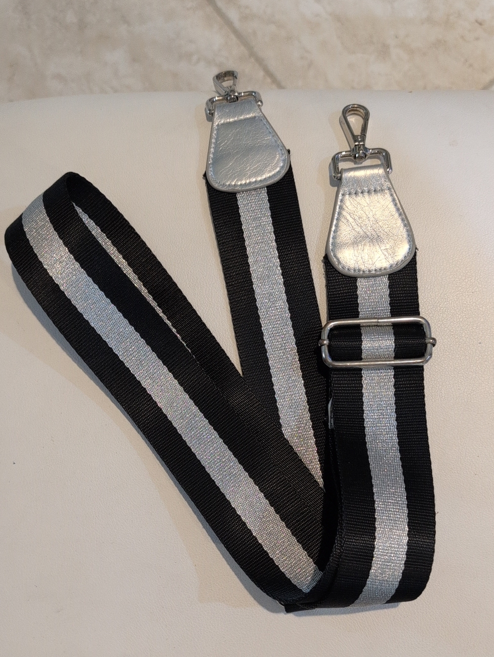 Black and Silver Striped Adjustable Bag Strap